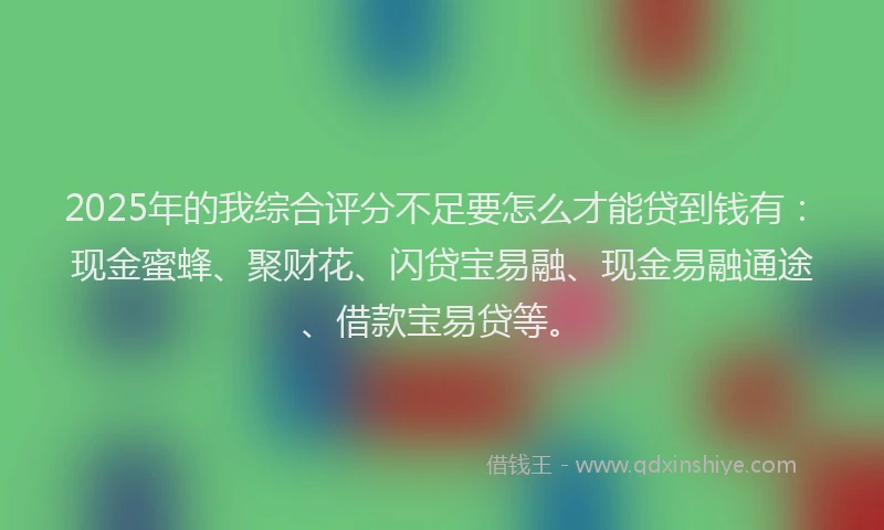 2025年的我综合评分不足要怎么才能贷到钱有：现金蜜蜂、聚财花、闪贷宝易融、现金易融通途、借款宝易贷等。