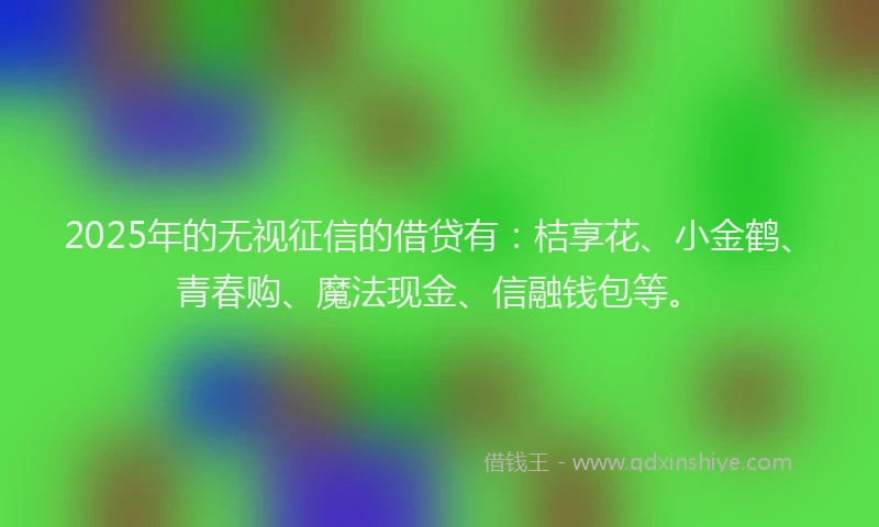2025年的无视征信的借贷有：桔享花、小金鹤、青春购、魔法现金、信融钱包等。