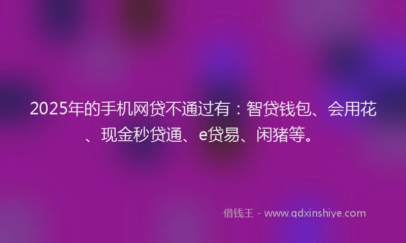 2025年的手机网贷不通过有：智贷钱包、会用花、现金秒贷通、e贷易、闲猪等。