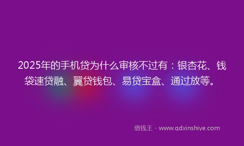 2025年的手机贷为什么审核不过有：银杏花、钱袋速贷融、翼贷钱包、易贷宝盒、通过放等。