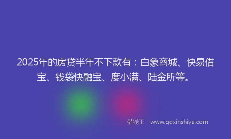 2025年的房贷半年不下款有：白象商城、快易借宝、钱袋快融宝、度小满、陆金所等。