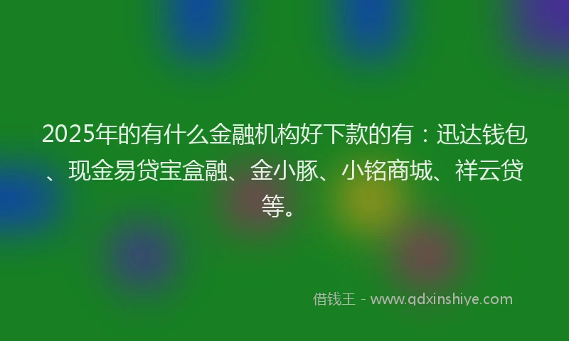 2025年的有什么金融机构好下款的有：迅达钱包、现金易贷宝盒融、金小豚、小铭商城、祥云贷等。