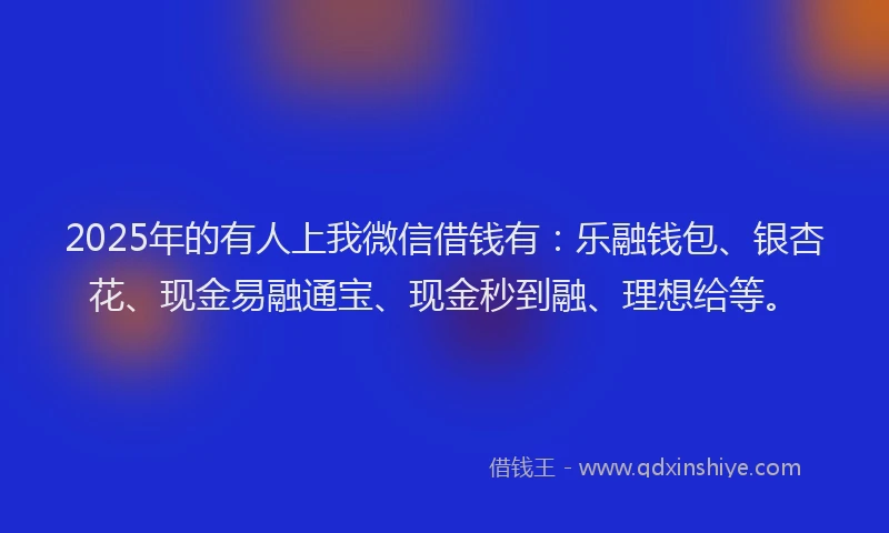 2025年的有人上我微信借钱有：乐融钱包、银杏花、现金易融通宝、现金秒到融、理想给等。