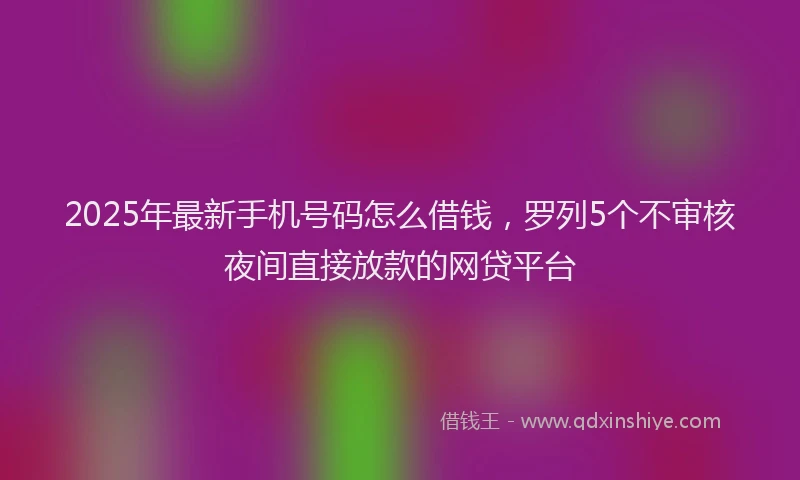 2025年最新手机号码怎么借钱，罗列5个不审核夜间直接放款的网贷平台