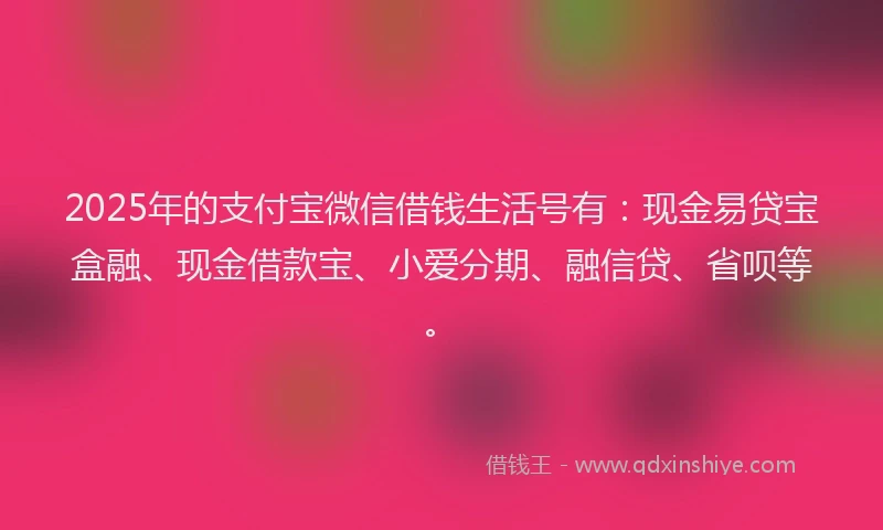 2025年的支付宝微信借钱生活号有：现金易贷宝盒融、现金借款宝、小爱分期、融信贷、省呗等。