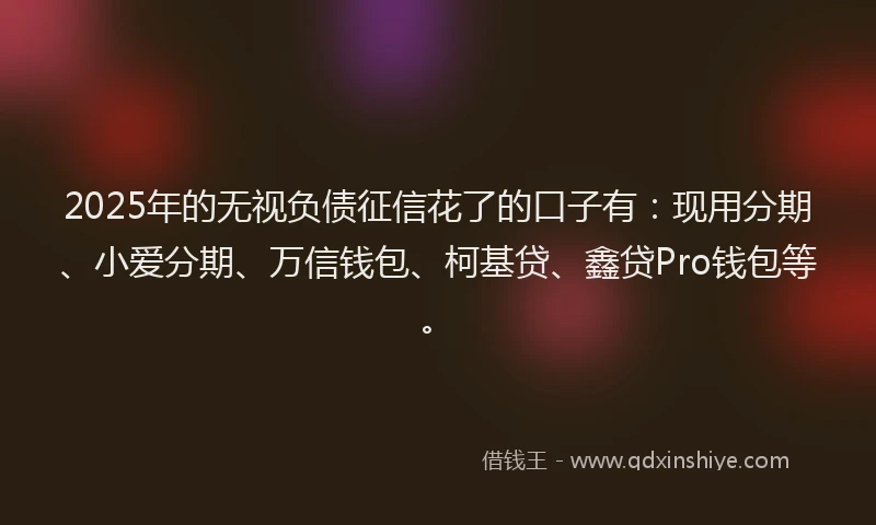 2025年的无视负债征信花了的口子有：现用分期、小爱分期、万信钱包、柯基贷、鑫贷Pro钱包等。
