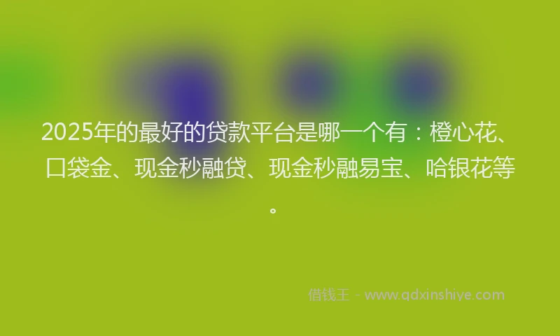 2025年的最好的贷款平台是哪一个有：橙心花、口袋金、现金秒融贷、现金秒融易宝、哈银花等。