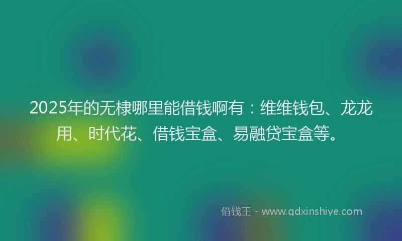 2025年的无棣哪里能借钱啊有：维维钱包、龙龙用、时代花、借钱宝盒、易融贷宝盒等。