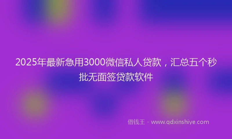 2025年最新急用3000微信私人贷款，汇总五个秒批无面签贷款软件