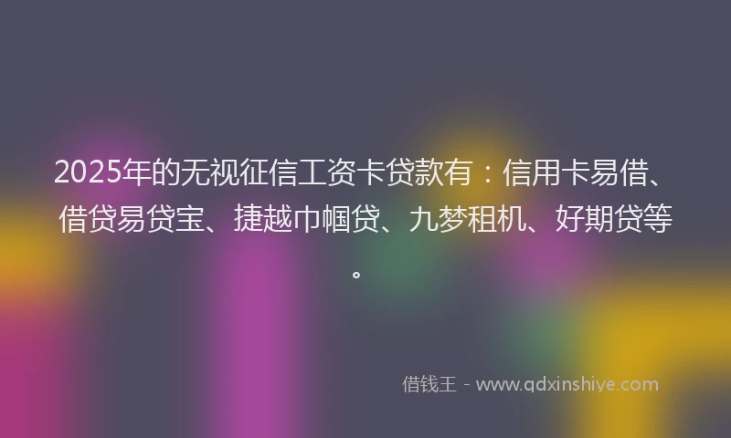 2025年的无视征信工资卡贷款有：信用卡易借、借贷易贷宝、捷越巾帼贷、九梦租机、好期贷等。