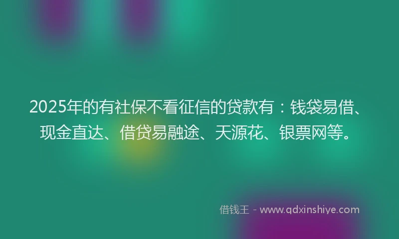 2025年的有社保不看征信的贷款有：钱袋易借、现金直达、借贷易融途、天源花、银票网等。