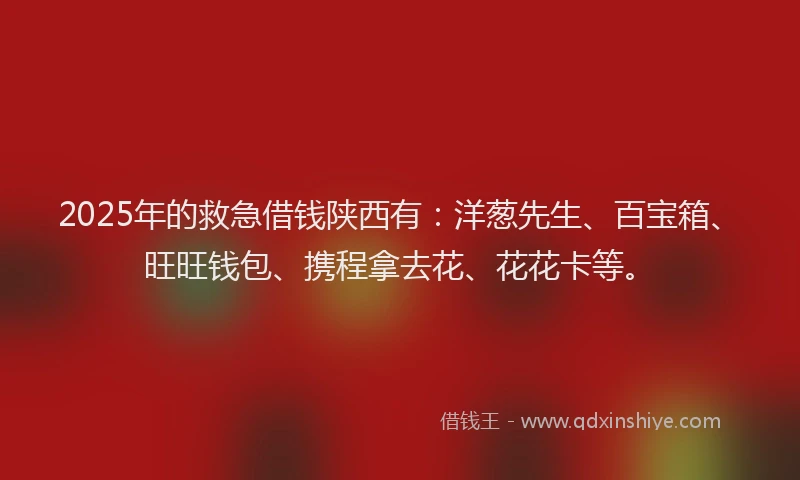 2025年的救急借钱陕西有：洋葱先生、百宝箱、旺旺钱包、携程拿去花、花花卡等。