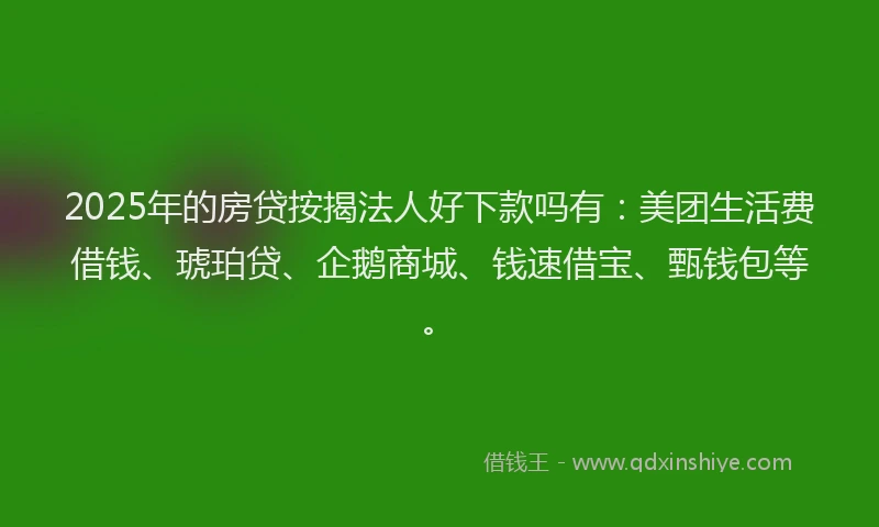 2025年的房贷按揭法人好下款吗有：美团生活费借钱、琥珀贷、企鹅商城、钱速借宝、甄钱包等。
