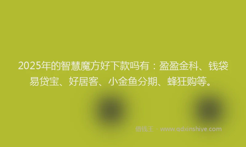 2025年的智慧魔方好下款吗有：盈盈金科、钱袋易贷宝、好居客、小金鱼分期、蜂狂购等。