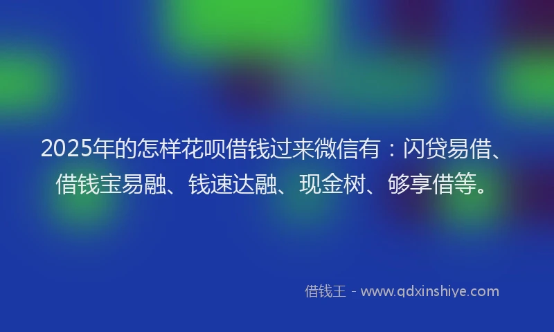 2025年的怎样花呗借钱过来微信有：闪贷易借、借钱宝易融、钱速达融、现金树、够享借等。