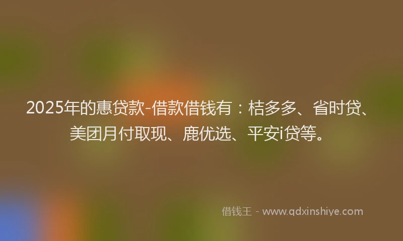 2025年的惠贷款-借款借钱有：桔多多、省时贷、美团月付取现、鹿优选、平安i贷等。