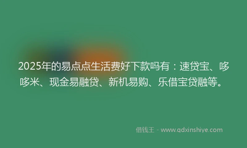2025年的易点点生活费好下款吗有：速贷宝、哆哆米、现金易融贷、新机易购、乐借宝贷融等。