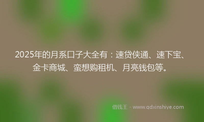 2025年的月系口子大全有：速贷侠通、速下宝、金卡商城、蛮想购租机、月亮钱包等。