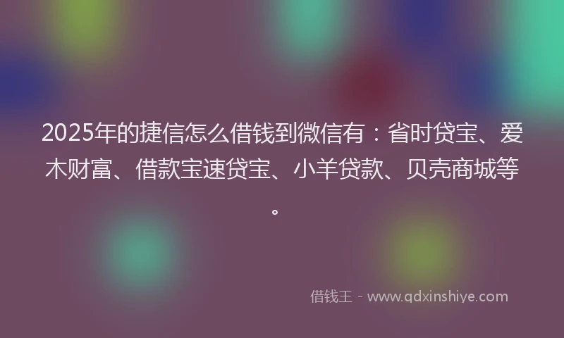 2025年的捷信怎么借钱到微信有：省时贷宝、爱木财富、借款宝速贷宝、小羊贷款、贝壳商城等。