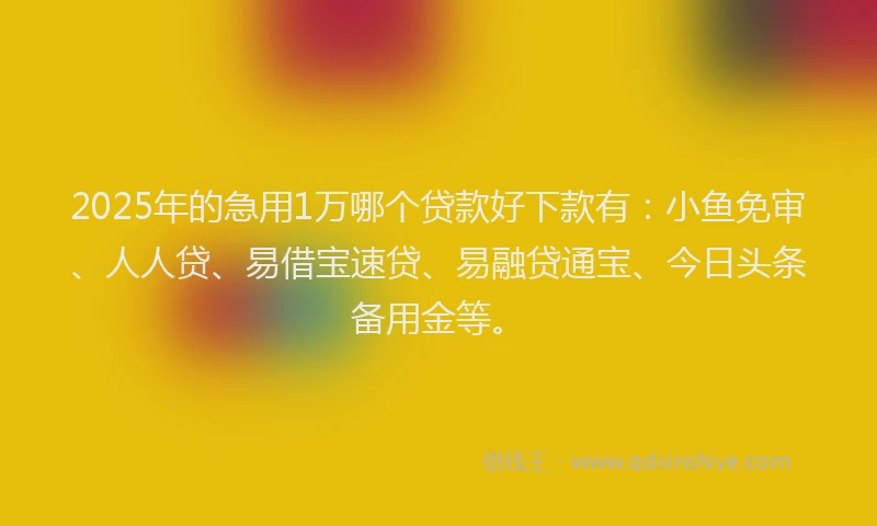 2025年的急用1万哪个贷款好下款有：小鱼免审、人人贷、易借宝速贷、易融贷通宝、今日头条备用金等。