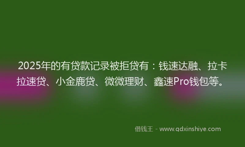 2025年的有贷款记录被拒贷有：钱速达融、拉卡拉速贷、小金鹿贷、微微理财、鑫速Pro钱包等。