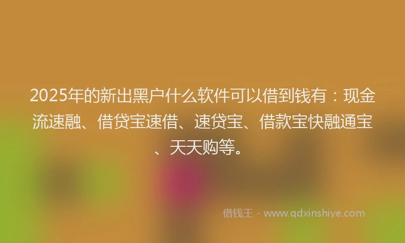 2025年的新出黑户什么软件可以借到钱有：现金流速融、借贷宝速借、速贷宝、借款宝快融通宝、天天购等。