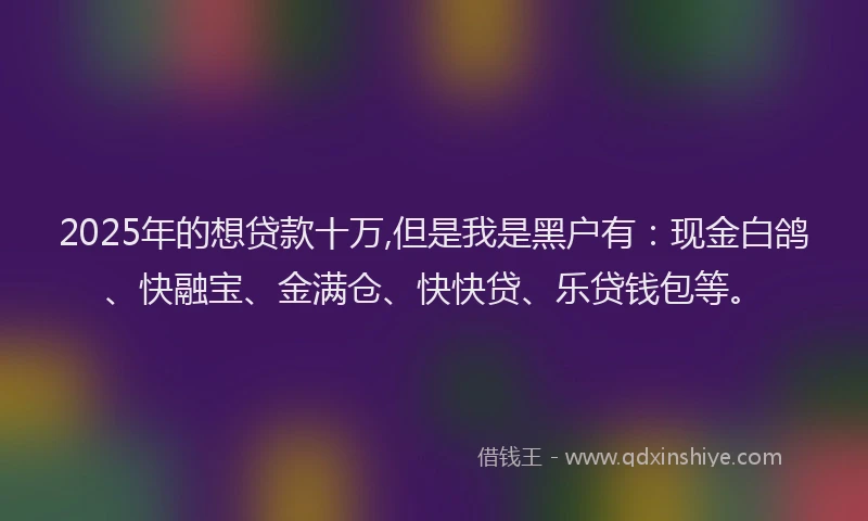 2025年的想贷款十万,但是我是黑户有：现金白鸽、快融宝、金满仓、快快贷、乐贷钱包等。
