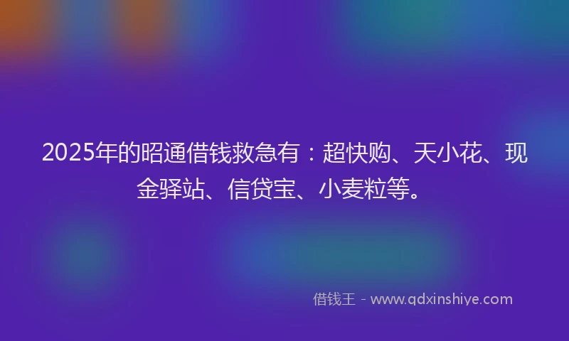 2025年的昭通借钱救急有：超快购、天小花、现金驿站、信贷宝、小麦粒等。