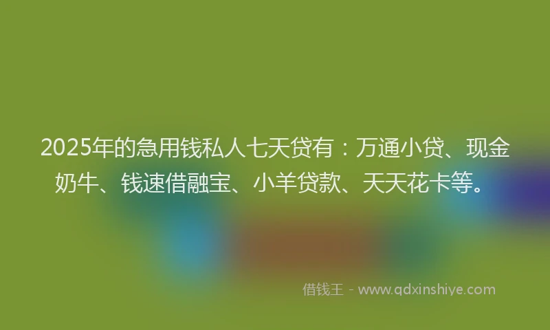 2025年的急用钱私人七天贷有：万通小贷、现金奶牛、钱速借融宝、小羊贷款、天天花卡等。