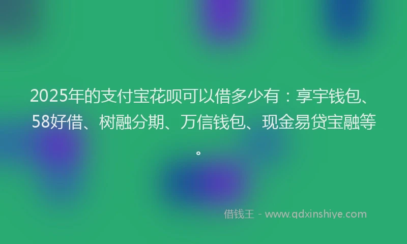 2025年的支付宝花呗可以借多少有：享宇钱包、58好借、树融分期、万信钱包、现金易贷宝融等。