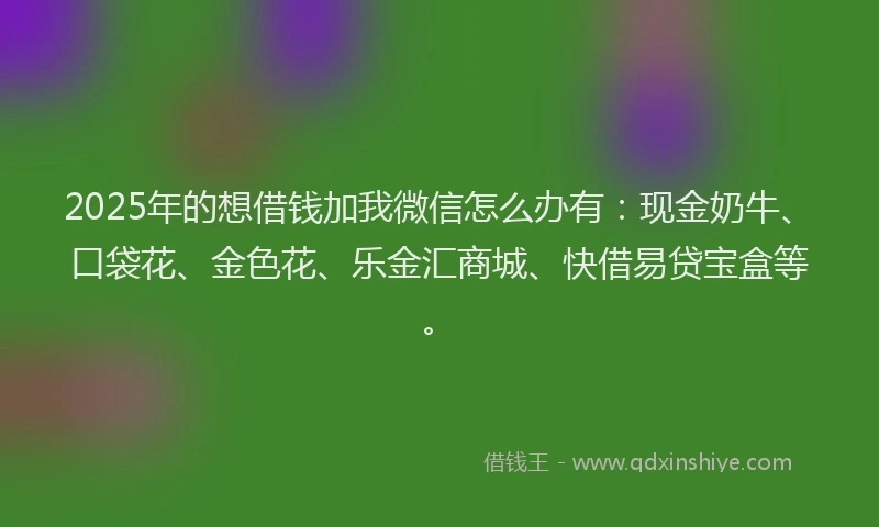 2025年的想借钱加我微信怎么办有：现金奶牛、口袋花、金色花、乐金汇商城、快借易贷宝盒等。