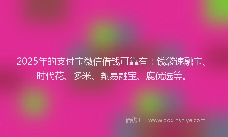 2025年的支付宝微信借钱可靠有：钱袋速融宝、时代花、多米、甄易融宝、鹿优选等。