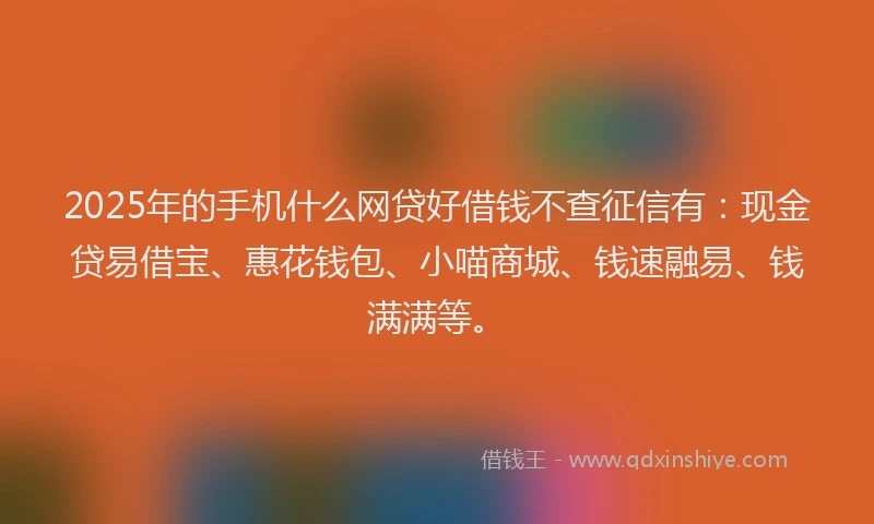 2025年的手机什么网贷好借钱不查征信有：现金贷易借宝、惠花钱包、小喵商城、钱速融易、钱满满等。
