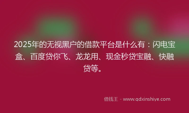 2025年的无视黑户的借款平台是什么有：闪电宝盒、百度贷你飞、龙龙用、现金秒贷宝融、快融贷等。