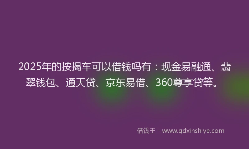 2025年的按揭车可以借钱吗有：现金易融通、翡翠钱包、通天贷、京东易借、360尊享贷等。