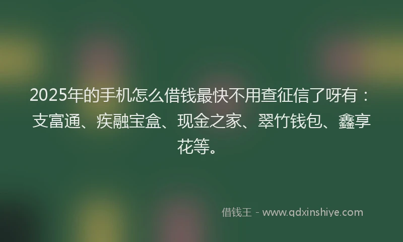 2025年的手机怎么借钱最快不用查征信了呀有：支富通、疾融宝盒、现金之家、翠竹钱包、鑫享花等。