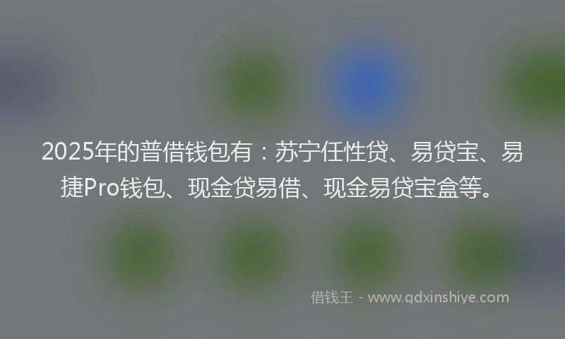 2025年的普借钱包有：苏宁任性贷、易贷宝、易捷Pro钱包、现金贷易借、现金易贷宝盒等。