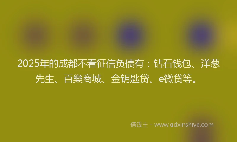 2025年的成都不看征信负债有：钻石钱包、洋葱先生、百樂商城、金钥匙贷、e微贷等。