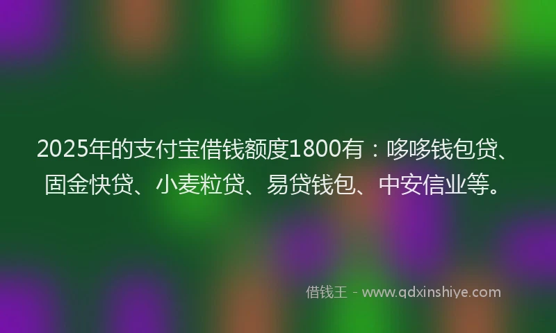 2025年的支付宝借钱额度1800有：哆哆钱包贷、固金快贷、小麦粒贷、易贷钱包、中安信业等。
