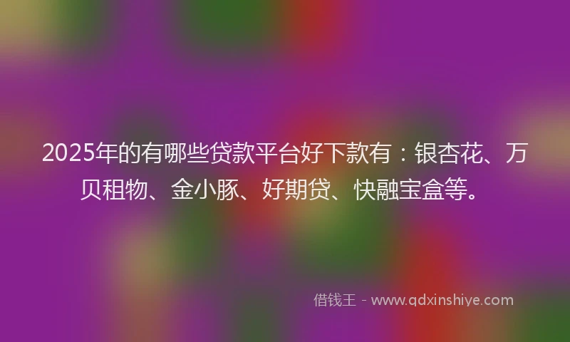 2025年的有哪些贷款平台好下款有：银杏花、万贝租物、金小豚、好期贷、快融宝盒等。