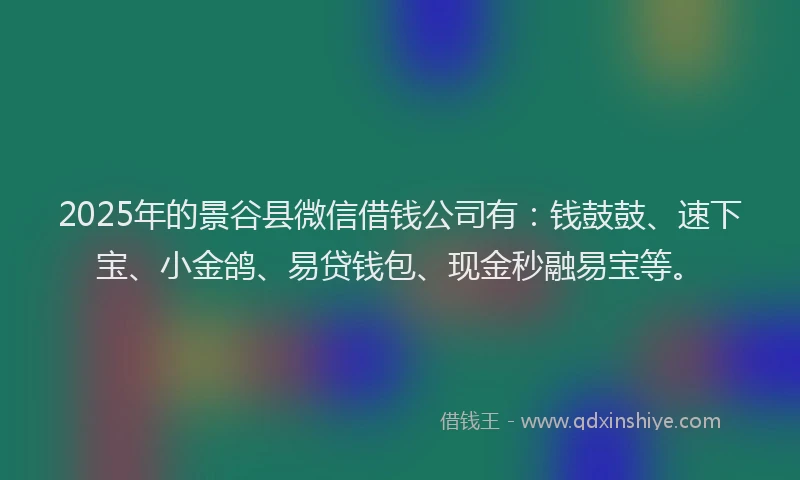 2025年的景谷县微信借钱公司有：钱鼓鼓、速下宝、小金鸽、易贷钱包、现金秒融易宝等。