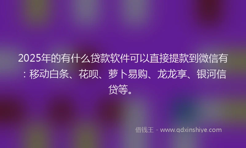 2025年的有什么贷款软件可以直接提款到微信有：移动白条、花呗、萝卜易购、龙龙享、银河信贷等。