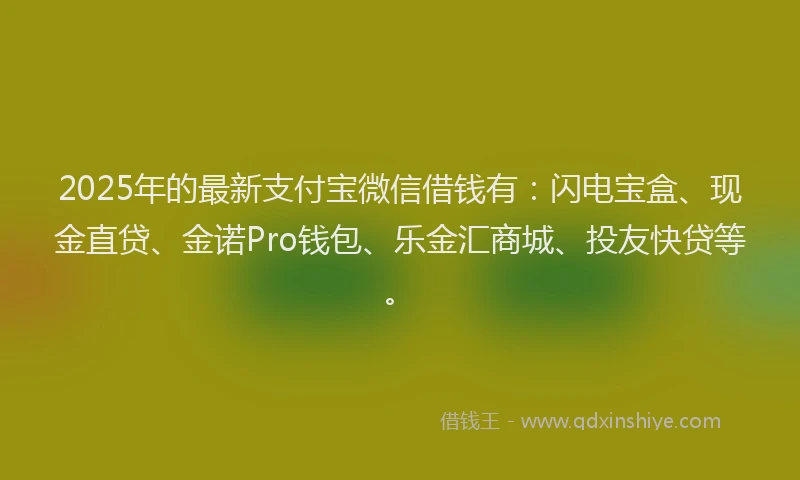 2025年的最新支付宝微信借钱有：闪电宝盒、现金直贷、金诺Pro钱包、乐金汇商城、投友快贷等。