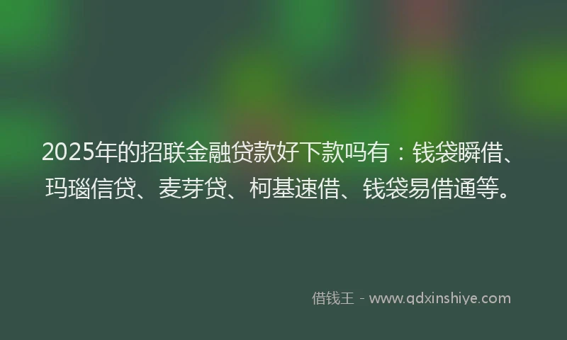 2025年的招联金融贷款好下款吗有：钱袋瞬借、玛瑙信贷、麦芽贷、柯基速借、钱袋易借通等。
