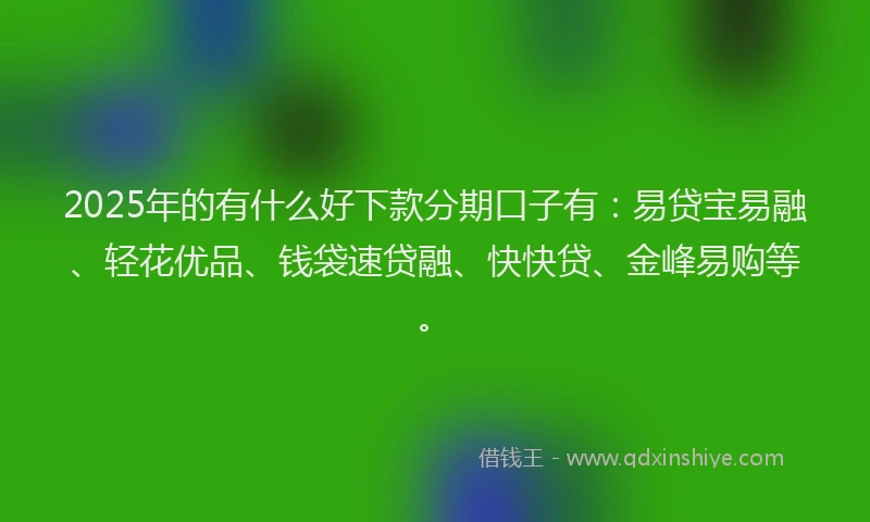 2025年的有什么好下款分期口子有：易贷宝易融、轻花优品、钱袋速贷融、快快贷、金峰易购等。