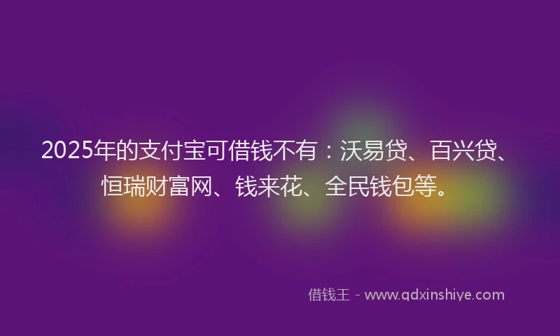 2025年的支付宝可借钱不有：沃易贷、百兴贷、恒瑞财富网、钱来花、全民钱包等。