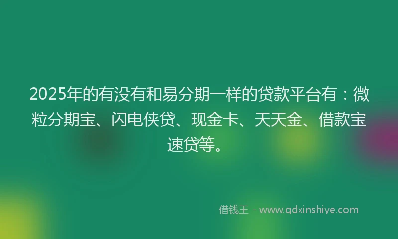 2025年的有没有和易分期一样的贷款平台有:微粒分期宝、闪电侠贷、现金卡、天天金、借款宝速贷等。