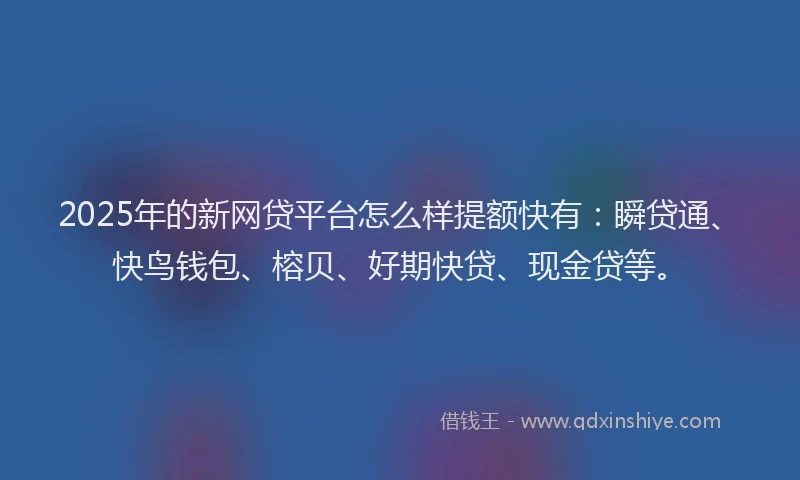 2025年的新网贷平台怎么样提额快有：瞬贷通、快鸟钱包、榕贝、好期快贷、现金贷等。