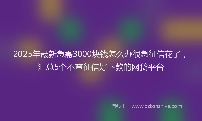 2025年最新急需3000块钱怎么办很急征信花了，汇总5个不查征信好下款的网贷平台