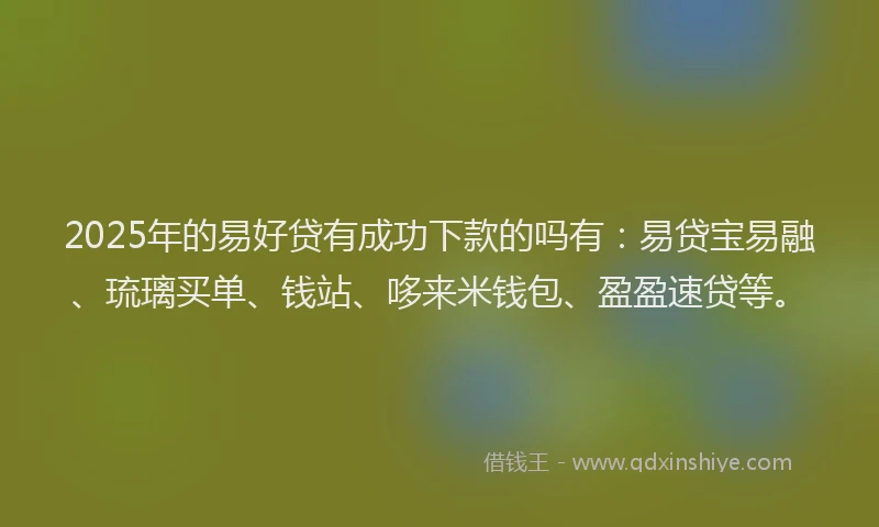 2025年的易好贷有成功下款的吗有：易贷宝易融、琉璃买单、钱站、哆来米钱包、盈盈速贷等。